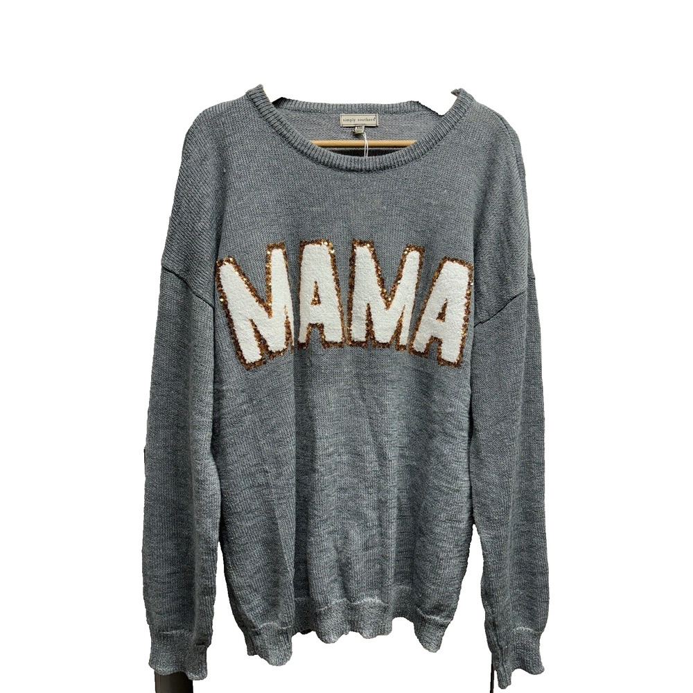 Simply Southern LARGE‎ "MAMA" Sparkle Oversized Sweater New With Tags